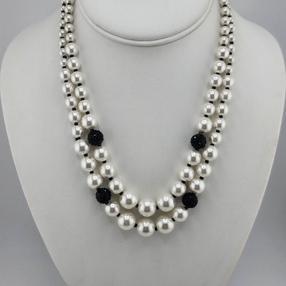 Simply Vera Vera Wang‎ Faux Pearl And Black Bead Double Strand Necklace READ